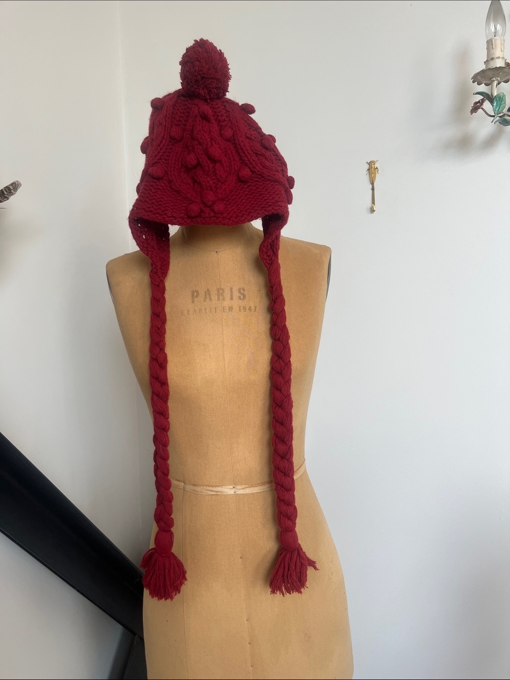 Autumn Cashmere Burgundy Pom-Pom Earflap Knit Hat